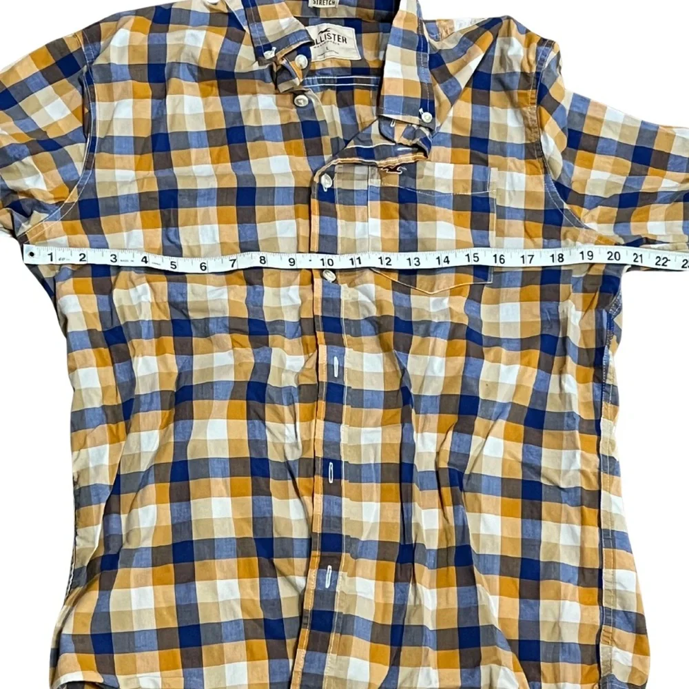 Hollister Stretch‎ Plaid Button‑Up Mens L Slim Fit Blue White Yellow - Picture 10 of 14